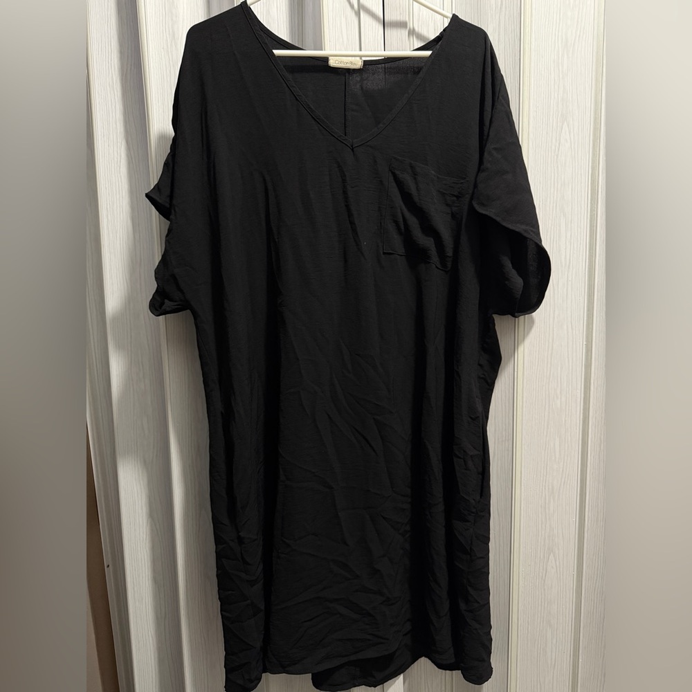 Black Cotton Bleu Dress with Pockets